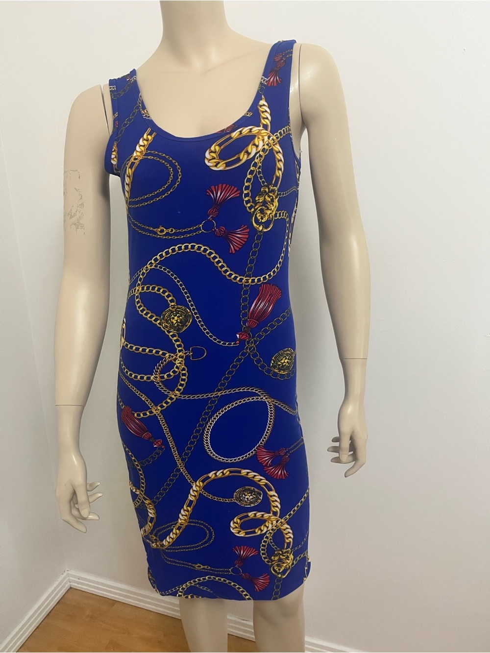 Royal Blue Chain-Print Midi Dress